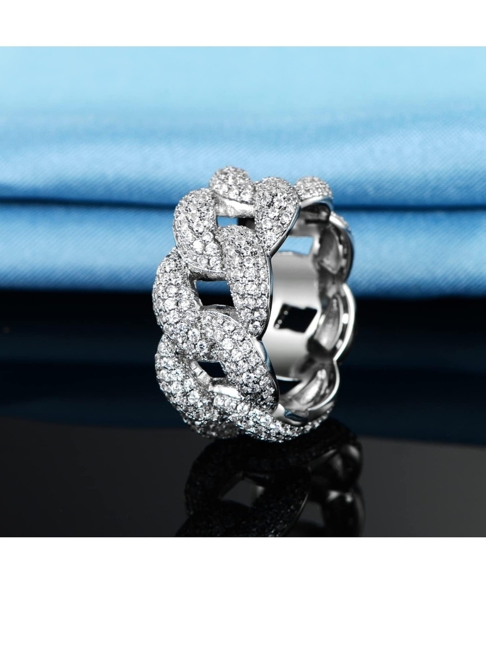 Pavé Chain Link Silver Ring - Women's Jewelry